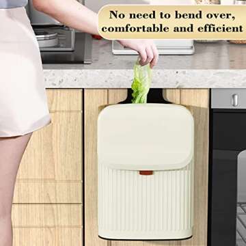 Kitchen Compost Bin Hanging Trash Can with Lid, 2.1 Gallon Stainless Steel Trash Can Compost Bin, Wall-Mount Indoor Kitchen Trash Bin for Cabinet, Under Sink, Bathroom (2.1 Gallon, 8L Ivory White)