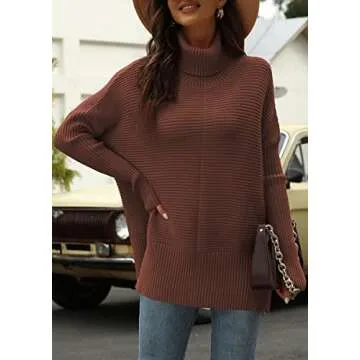 EFAN Women's Turtleneck Oversized Sweaters Fall Outfits Clothes Trendy Long Pullover Knit Winter Tunic 2025 Brickred L