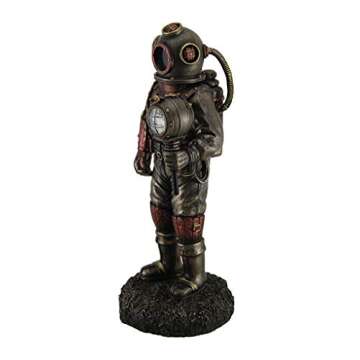Veronese Design 10 5/8" Tall Steampunk Skeleton in Diving Suit Statue LED Lighting Diving Bell Statu...