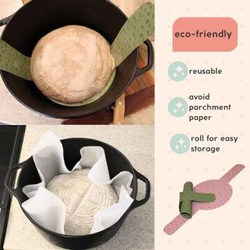 Sourdough Silicone Bread Sling 2 Pack - Reusable Silicone Baking Mat for Dutch Oven w/Long Handles - Heat Resistant, Non-Stick, Dishwasher-Safe Bread Making Tools - Great Gift for Bakers