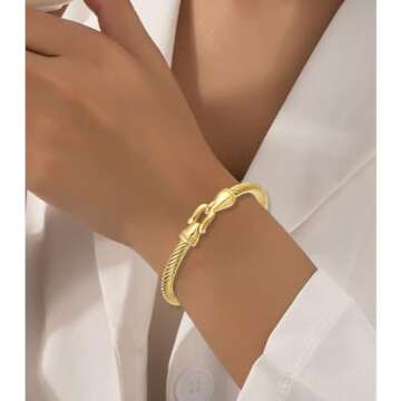 BOLAGTIER Stainless Steel Twisted Cable Wire Bracelets with Hook Adjustable Cuff Bangle Bracelet Vin...