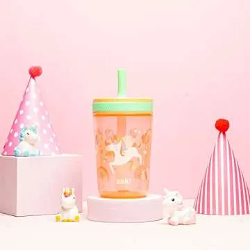 Zak Designs Kelso Tumbler Set 15 oz, (Unicorn) Non-BPA Leak-Proof Screw-On Lid with Straw Made of Durable Plastic and Silicone, Perfect Baby Cup Bundle for Kids (2pc Set)