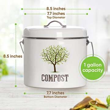 Third Rock Kitchen Compost Bin Countertop – 1.0 Gallon Compost Bucket for Kitchen – Small Compost Bin – Compost Bin Kitchen Counter - Countertop Compost Bins for Kitchen includes Charcoal Filter