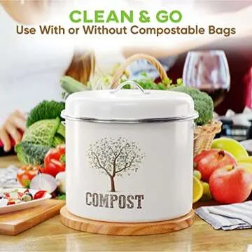 Third Rock Kitchen Compost Bin Countertop – 1.0 Gallon Compost Bucket for Kitchen – Small Compost Bin – Compost Bin Kitchen Counter - Countertop Compost Bins for Kitchen includes Charcoal Filter