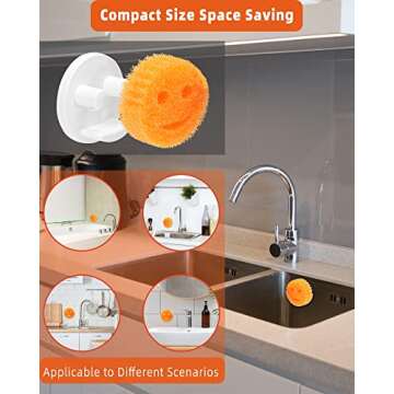 Happy Face Sponge Holder，Sponge Storage with Reusable Waterproof Double Adhesive-Sided, Specially Design for Sink Caddy W, Suitable for Smiley Sponge (Excluding Sponge), White