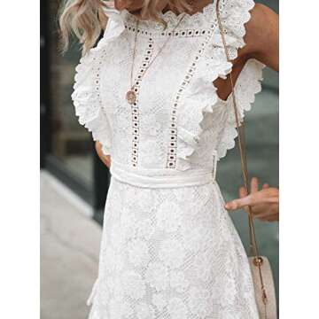 Simplee Women's V Neck Embroidery Short Sleeve Slit One Piece Wrap Dress Eyelet Ruffle Midi Formal Dresses with Belt