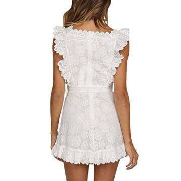 Simplee Women's V Neck Embroidery Short Sleeve Slit One Piece Wrap Dress Eyelet Ruffle Midi Formal Dresses with Belt