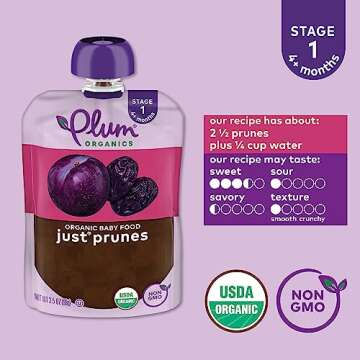 Plum Organics | Stage 1 | Organic Baby Food Meals [4+ Months] | Just Prunes | 4 Ounce Pouch (Pack Of 12)