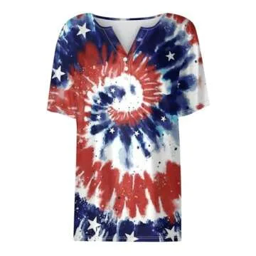 Stylish CUCUHAM Patriotic Henley Top for Women - Fourth of July
