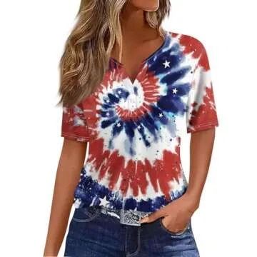 Stylish CUCUHAM Patriotic Henley Top for Women - Fourth of July