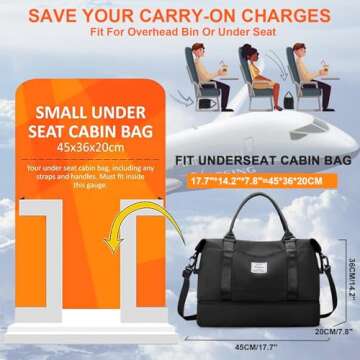 For Spirit Airlines Personal Item Bag 18x14x8 Foldie Travel Duffel Bag, Double expandable Gym Sport Tote Bag, Foldable Waterproof Weekender Carry On Overnight Bags for Airplanes Women Men,Black