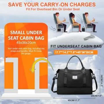 For Spirit Airlines Personal Item Bag 18x14x8 Foldie Travel Duffel Bag, Double expandable Gym Sport Tote Bag, Foldable Waterproof Weekender Carry On Overnight Bags for Airplanes Women Men,Black