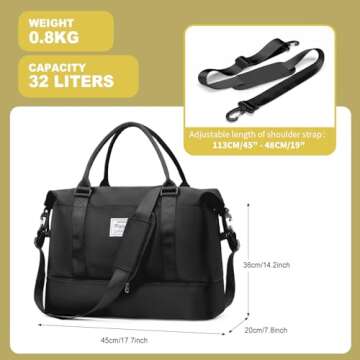 For Spirit Airlines Personal Item Bag 18x14x8 Foldie Travel Duffel Bag, Double expandable Gym Sport Tote Bag, Foldable Waterproof Weekender Carry On Overnight Bags for Airplanes Women Men,Black