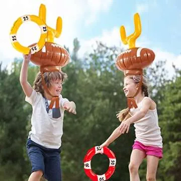 Civaner 2 Set Inflatable Post Ring Toss Football Goal Post Game Include 2 Pieces Hat 6 Pieces Toss Ring for Boys Girls Football Party Games(Cute Style)