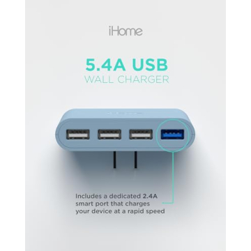 iHome Slim USB Wall Charger: AC Pro Multiport USB Charger, USB Plug Adapter & Phone Charging Block, 4 USB Plugs for Wall Outlet, Flat 4 Port USB Charger & USB Wall Adapter