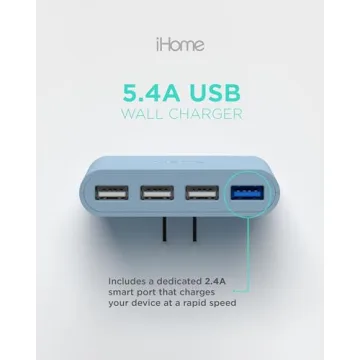 iHome Slim USB Wall Charger: AC Pro Multiport USB Charger, USB Plug Adapter & Phone Charging Block, 4 USB Plugs for Wall Outlet, Flat 4 Port USB Charger & USB Wall Adapter