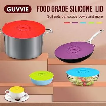 Guvvie Silicone lids - 5 Pack Heat Resistant Microwave Splatter Cover, Reusable silicone Suction lid...