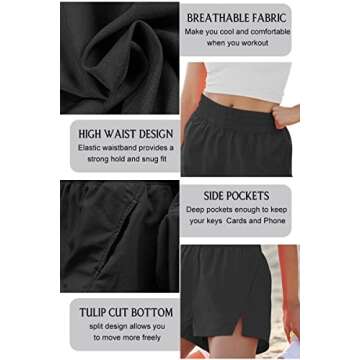 AUTOMET Womens Running Shorts High Waisted Athletic Shorts Casual Summer Workout Shorts Gym Elastic Sporty Shorts Black