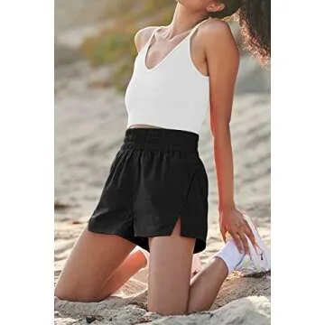 AUTOMET Womens Running Shorts High Waisted Athletic Shorts Casual Summer Workout Shorts Gym Elastic Sporty Shorts Black