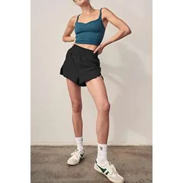 AUTOMET Womens Running Shorts High Waisted Athletic Shorts Casual Summer Workout Shorts Gym Elastic Sporty Shorts Black