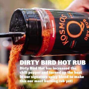 Kosmos Q Dirty Bird HOT BBQ Rub - Spicy BBQ Rubs for Smoking & Grilling Chicken, Turkey & More - Hot BBQ Seasoning Shaker for Spicy, Juicy Meat (11 oz)