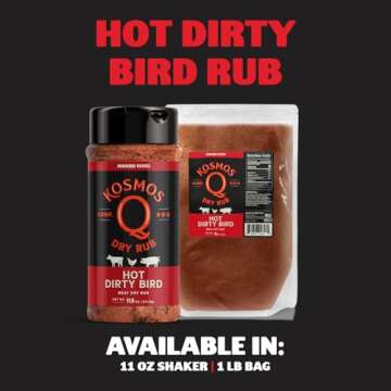 Kosmos Q Dirty Bird HOT BBQ Rub - Spicy BBQ Rubs for Smoking & Grilling Chicken, Turkey & More - Hot BBQ Seasoning Shaker for Spicy, Juicy Meat (11 oz)