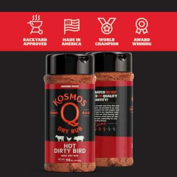 Kosmos Q Dirty Bird HOT BBQ Rub - Spicy BBQ Rubs for Smoking & Grilling Chicken, Turkey & More - Hot BBQ Seasoning Shaker for Spicy, Juicy Meat (11 oz)