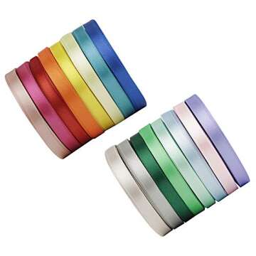 VATIN Assorted Color 3/8 inches 400 Yds Satin Ribbon 16 Colors, Ribbon for Gift Wrapping, Perfect for Embroidery/braiding/Leis and Wands,2 5 Yard/Rolls