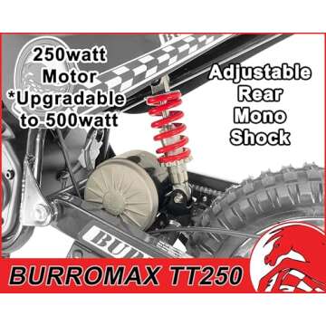 Burromax TT250 Electric Dirt Bike for Kids, 250w 24v 7ah, 2 Speeds, 14 Mph, Up to 150lb Rider, Off-Road Electric Mini Bike (White)