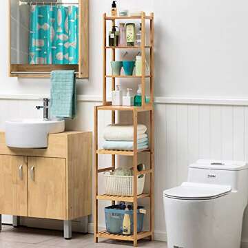 URFORESTIC 7-Tier Bamboo Bathroom Shelf, Narrow Space Shelf for Small Space,Small Fish Tank Stand Mu...