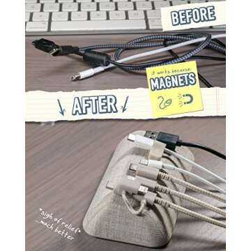 Smartish Magnetic Cord Holder - Bigger Cable Wrangler Organizer with Magnet Clips for Charger Management on Desktop, Nightstand, or Side Table - Holds 6+ Cables - Lightly Toasted Beige