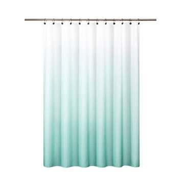 Aqua White Gradient Waffle Weave Shower Curtain Water Resistant Ombre Print Bathroom Spa Hotel Decorative Fabric Shower Curtain Liner with 12 Grommets(Cream White/Aqua, 70"x72")