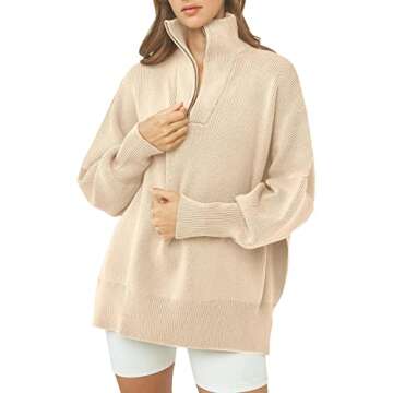 Imily Bela Womens Tunic Sweater Fall Long Sleeve 1/4 Zip Pullover Sweaters Oversized Slouchy Ribbed ...