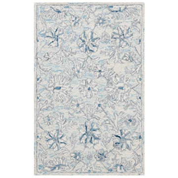 SAFAVIEH Micro-Loop Collection Accent Rug - 2'3" x 5', Light Blue & Ivory, Handmade Country Cottage ...