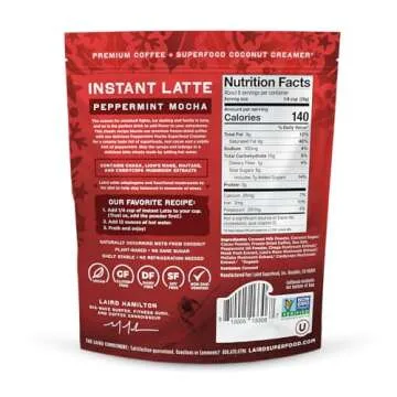 Laird Superfood Peppermint Mocha Instant Latte with Adaptogens – Antioxidants and Superfood Coconu...