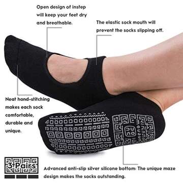 unenow Non Slip Grip Yoga Socks for Women with Cushion for Pilates, Barre, Dance