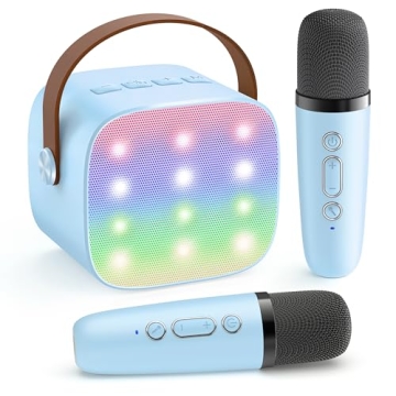 YLL Mini Karaoke Machine for Kids, Portable Bluetooth Speaker with 2 Wireless Microphones, Christmas...