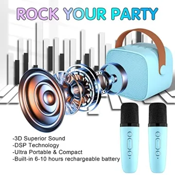 YLL Mini Karaoke Machine for Kids, Portable Bluetooth Speaker with 2 Wireless Microphones, Christmas Birthday Toys Gifts for Boys 3 4 5 6 7 8 9 10 11 12 + Year Old Party Family School(Blue)