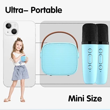 YLL Mini Karaoke Machine for Kids, Portable Bluetooth Speaker with 2 Wireless Microphones, Christmas Birthday Toys Gifts for Boys 3 4 5 6 7 8 9 10 11 12 + Year Old Party Family School(Blue)