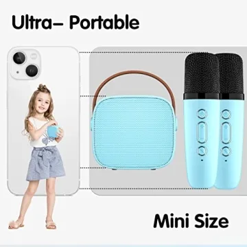 YLL Mini Karaoke Machine for Kids, Portable Bluetooth Speaker with 2 Wireless Microphones, Christmas Birthday Toys Gifts for Boys 3 4 5 6 7 8 9 10 11 12 + Year Old Party Family School(Blue)