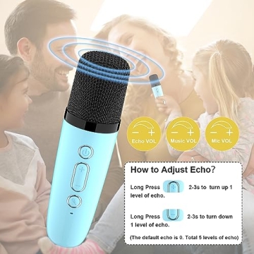 YLL Mini Karaoke Machine for Kids, Portable Bluetooth Speaker with 2 Wireless Microphones, Christmas Birthday Toys Gifts for Boys 3 4 5 6 7 8 9 10 11 12 + Year Old Party Family School(Blue)
