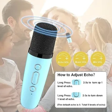 YLL Mini Karaoke Machine for Kids, Portable Bluetooth Speaker with 2 Wireless Microphones, Christmas Birthday Toys Gifts for Boys 3 4 5 6 7 8 9 10 11 12 + Year Old Party Family School(Blue)