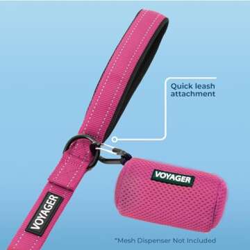 Voyager Reflective Dog Leash with Neoprene Handle, 5ft Long, Supports Small, Medium, and Large Breed Puppies, Cute and Heavy Duty for Walking, Running, and Training - Fuchsia (Leash), S