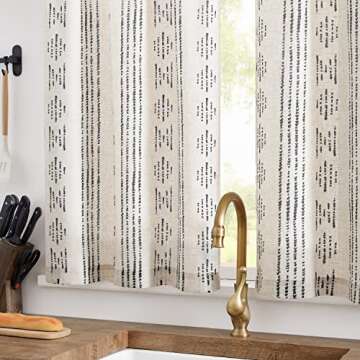 jinchan Boho Kitchen Curtains Linen Tier Curtains 36 Inches Bohemian Cafe Small Drapes Striped Mudcl...