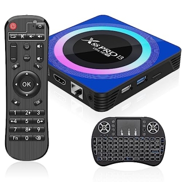Android 13 TV Box with Backlit Wireless Mini Keyboard, X88 Pro 13 TV Box Quad-Core ARM Corter-A53 CP...