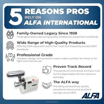 ALFA MC5 Commercial Grade Meat Grinder | Powerful 0.5 HP for Home & Commercial Use