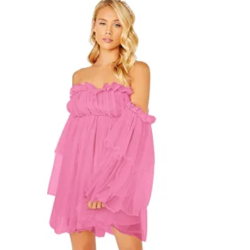 Romwe Romantic Off Shoulder Party Mini Dress in Pink