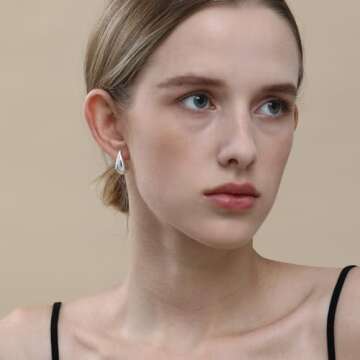 Apsvo Chunky Mini Silver Hoop Earrings for Women, Dupes Earrings Teardrop Tear Drop Earrings Lightweight Waterdrop Hoops, Hypoallergenic Gold Plated Small Earrings Fashion Jewelry for Women