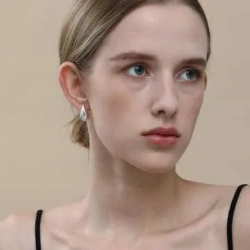 Apsvo Chunky Mini Silver Hoop Earrings for Women, Dupes Earrings Teardrop Tear Drop Earrings Lightweight Waterdrop Hoops, Hypoallergenic Gold Plated Small Earrings Fashion Jewelry for Women