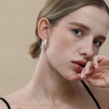 Apsvo Chunky Mini Silver Hoop Earrings for Women, Dupes Earrings Teardrop Tear Drop Earrings Lightweight Waterdrop Hoops, Hypoallergenic Gold Plated Small Earrings Fashion Jewelry for Women